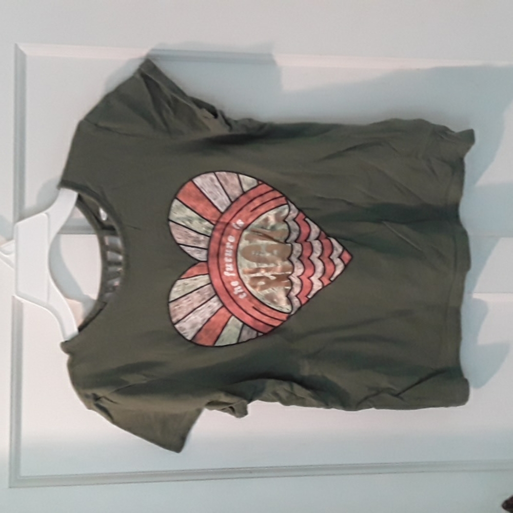 Old Navy Girls Cotton XXL (18) Olive Green Short Sleeve THE FUTURE IS BRIGHT T-S